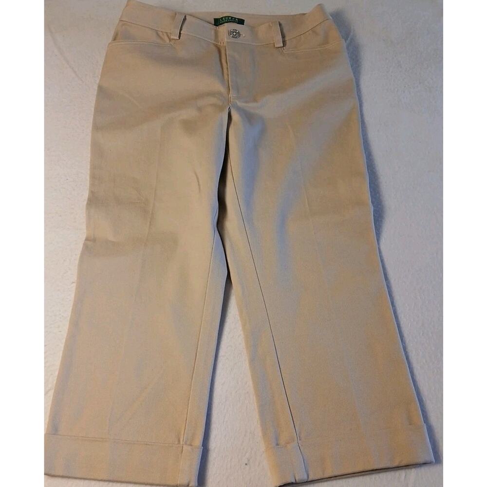Lauren Ralph Lauren Womens Size 4 Khaki Cropped Pants Cuffed Hem Dress Casual...